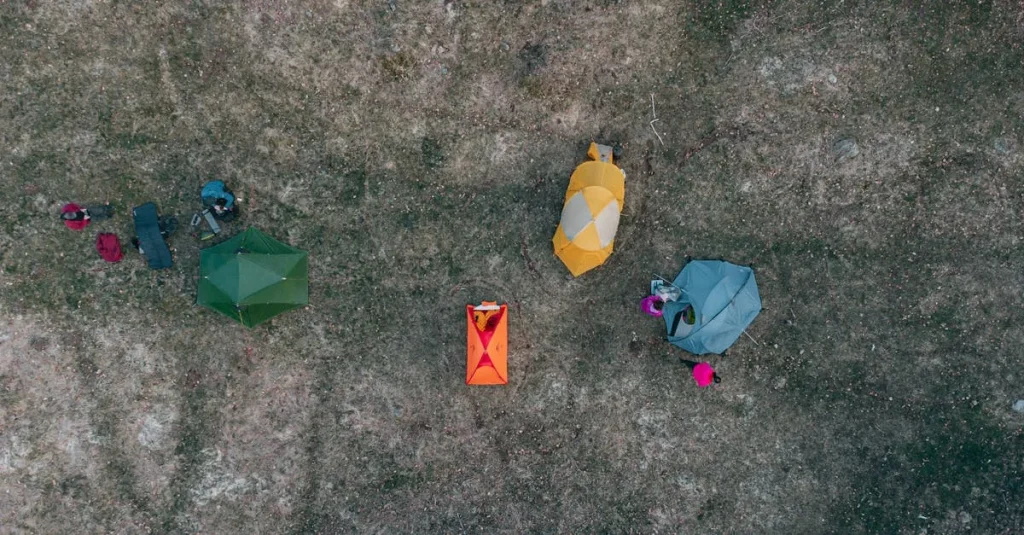 Different tent types shown from aerial view