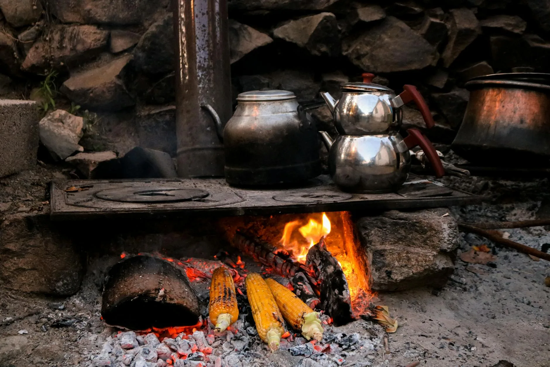 Camping cooking setup at a campsite