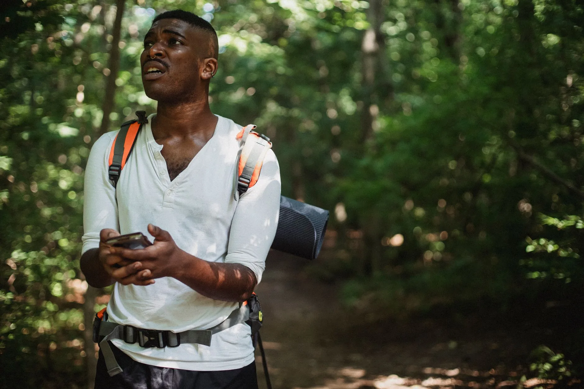 Phone GPS map used to check position on a hiking route