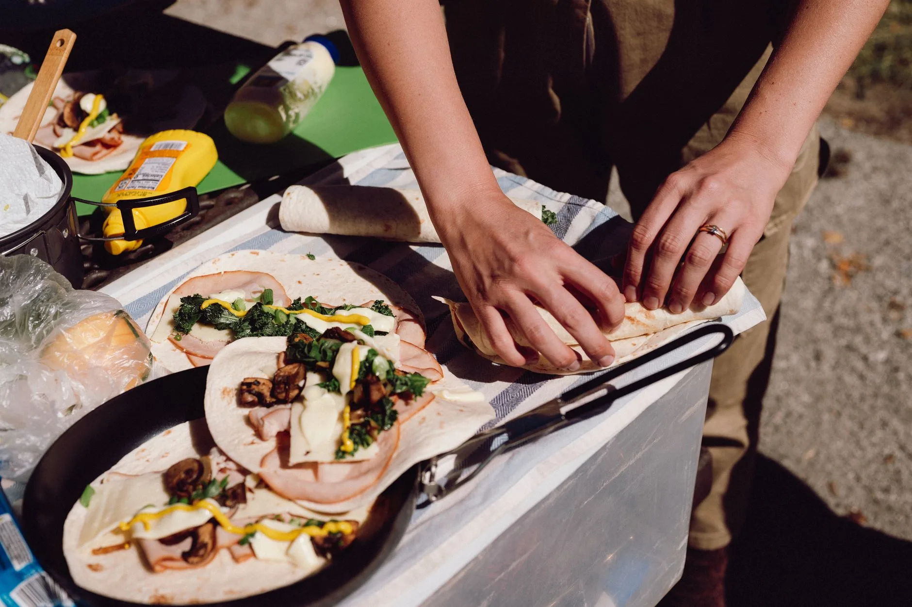 Camping food prep for cooking in a mess tin